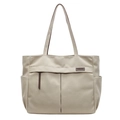 Grand sac cabas en toile beige avec poches avant et étiquette en cuir TAOCAITU - Khaki