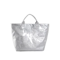 Metallic silver DuPont paper tote bag with wrinkled texture and embossed text - Silver