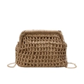 Khaki woven straw shoulder bag with vintage metal clip closure and gold chain strap - Khaki (Style 2) / 28*22*2