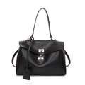 Minimalistische schwarze Damen-Handtasche aus Kunstleder mit silbernem Drehverschluss - Groß / Schwarz