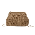 Khaki woven straw clutch bag with 3D texture and gold metal chain for summer beach vacations - Khaki (Style 1) / 28*22*2