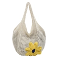 Handgemaakte gehaakte beige draagtas met gele gebreide bloem en holle netstructuur - Broken Wit