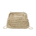 Cream woven straw clutch bag with gold chain strap and metal clasp for summer - Off White (Style 2) / 28*22*2