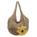 Beige hol gebreide draagtas met gele 3D-bloem voor een zomerse casual strandstijl - Khaki
