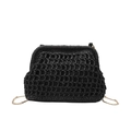 Woven black summer beach crossbody bag with mesh pattern and golden chain strap - Black (Style 2) / 28*22*2