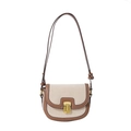 Borsa a sella in tela beige e pelle marrone con fibbia dorata e tracolla regolabile - Cachi