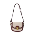 Borsa a sella retrò in tela beige e pelle bordeaux con fibbia dorata vintage - Rosso