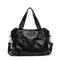 Retro black PU leather tote bag with silver rivets and adjustable shoulder strap - Black