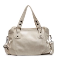 Retro cream white oversized tote bag in soft PU leather with adjustable strap - Off White