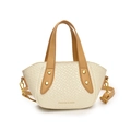 Elegante cremefarbene Handtasche mit Krokodilmuster, braunen Riemen und Golddetails - Gebrochenes Weiß