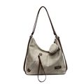 Borsa tote retrò in tela verde oliva con finiture in pelle marrone e mini portamonete - Bianco Sporco