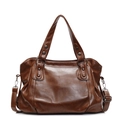 Retro dark brown PU leather tote bag with silver rivets and adjustable shoulder strap - Brown