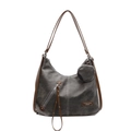 Borsa tote in tela grigio scuro con finiture in pelle marrone e mini pochette rotonda - Marrone Scuro