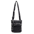 Vertical dark gray washed denim crossbody bag with adjustable wide shoulder strap - Black