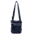 Crossbody bag in dark blue washed denim with adjustable strap and zip pocket - Dark Blue