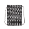 Elegant black rhinestone mesh phone bag with silver chain strap for women - Black