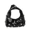 Modische schwarze Achseltasche aus Kunstleder mit silbernen Nieten und Knotengriff - Schwarz