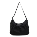 Minimalist black hobo tote bag with drawstring pocket and adjustable shoulder strap - Black