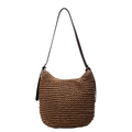 Schicke braune gewebte Hobo-Schultertasche mit verstellbarem Ledergurt für den Sommer - Khaki