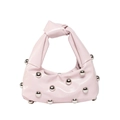 Rosafarbene PU-Leder Unterarmtasche mit silbernen Nieten und geknotetem Griff-Detail - Rosa