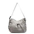 Light grey nylon crossbody messenger bag with drawstring pocket and adjustable strap - Gray