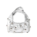 Silver metallic moon bag with trendy knot handle and polished rivet embellishments - Silver