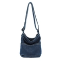 Piccola borsa a tracolla in denim blu scuro con tracolla regolabile e tasca frontale - Blu scuro