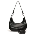 Vintage schwarze Halbmond-Hobo-Tasche aus glänzendem Leder mit verstellbarem Gurt - Schwarz