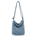 Borsa a tracolla in denim blu con tracolla regolabile e tasca frontale sportiva - Azzurro