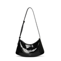 Glossy black patent leather hobo bag with white NO FILTER text and shoulder strap - Black