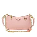 Rosa Achseltasche aus Leder mit Litschimuster, Goldkette und Erdbeer-Anhängern - Rosa