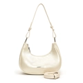 Elegante perlweiße Halbmond-Achseltasche mit verstellbaren Trägern und Metallic-Finish - Weiß