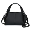 Bolso nube de cuero negro con patrón de lichi, asa superior y correa de hombro - Negro