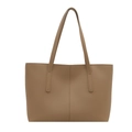 Minimalist large capacity dark khaki tote bag with premium matte leather finish - Khaki