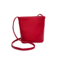 Minimalist red leather bucket bag with litchi grain texture and crossbody strap - Red