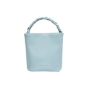 Light blue lychee pattern leather bucket bag with a stylish woven handle detail - Blue