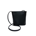 Classic black litchi grain leather bucket bag with slim shoulder strap and logo detail - Black