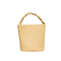 Pale yellow bucket bag with litchi texture PU leather and woven handle design - Yellow