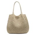 Large beige woven straw tote bag with integrated round top handles for casual office style - Off White