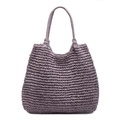 Handwoven purple straw tote bag with horizontal knit texture for summer casual commute - Purple