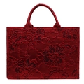 Grande borsa tote rossa in jacquard floreale con manici eleganti e motivo festivo - Rosso - Grande