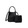 Black litchi texture bucket bag with matching small coin purse and shoulder strap - Black