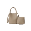 Elegant beige lychee texture bucket handbag and matching pouch set with shoulder strap - Khaki