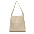 Light beige large tote bag in lychee pattern leather with spacious front pocket - Off White