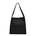 Black large-capacity shoulder tote bag featuring a lychee texture and front pocket design - Black