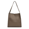Taupe large capacity tote bag with litchi grain leather texture and shoulder straps - Gray