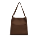 Deep brown pebble leather tote bag with long shoulder straps and front large pocket - Brown