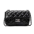 Bolso bandolera acolchado negro con cierre giratorio plateado y correa de cadena - Negro