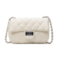 Bolso bandolera de cuero acolchado crema con cadena dorada y cierre giratorio - Blanco Roto