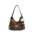 Sac fourre-tout en cuir marron foncé pour femme avec charmant nuage en peluche blanc - Avec Pendentif Nuage / Marron